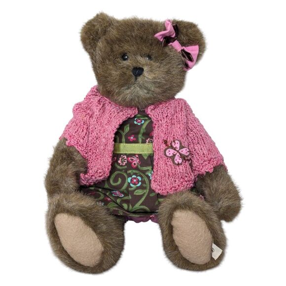 Boyds Bears Jasmine Flutterlee Plush Bear 2009 Retired Pink Bow Sweater No Tag - Picture 1 of 8